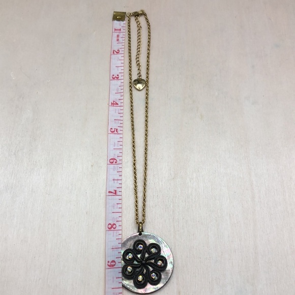 Abalone shell bejeweled sparkling pendant on Betsey Johnson chain necklace boho - Picture 8 of 9